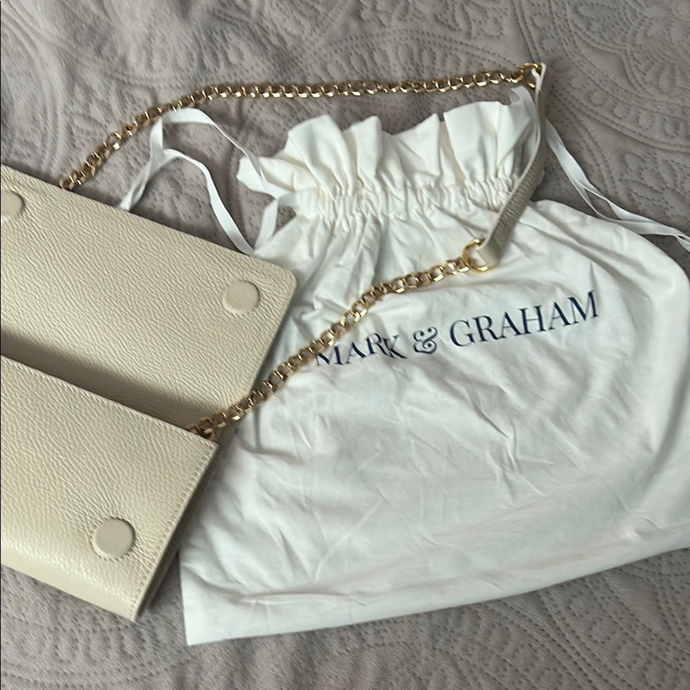 Mark & Graham Ivory Leather Bag with Gold Chain